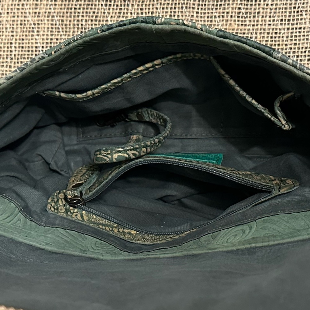 Floral & Green Leather Crossbody Bag Purse Satchel Art to Wear Boho Lagenlook - Picture 7 of 14